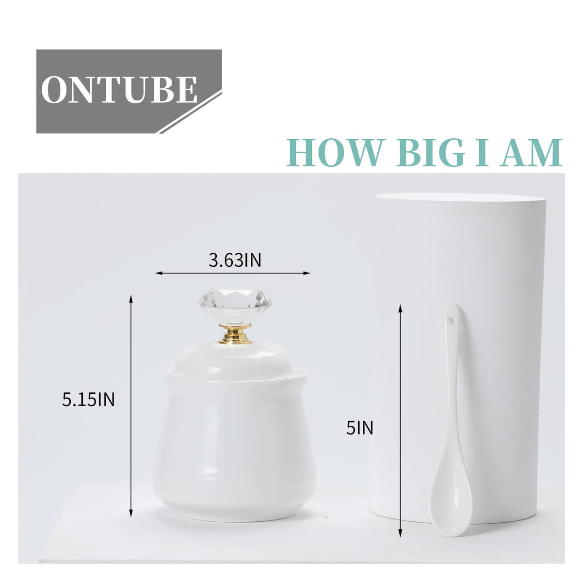 ONTUBE Ceramics Sugar Bowl with Crystal Lid and Spoon 12oz, Gold