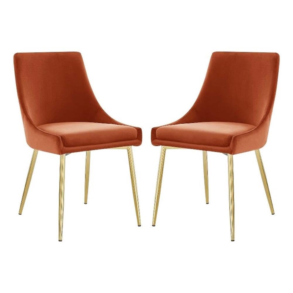 Modway Viscount Performance Velvet Upholstered Side Dining Chairs in Gold Orange - Set of 2