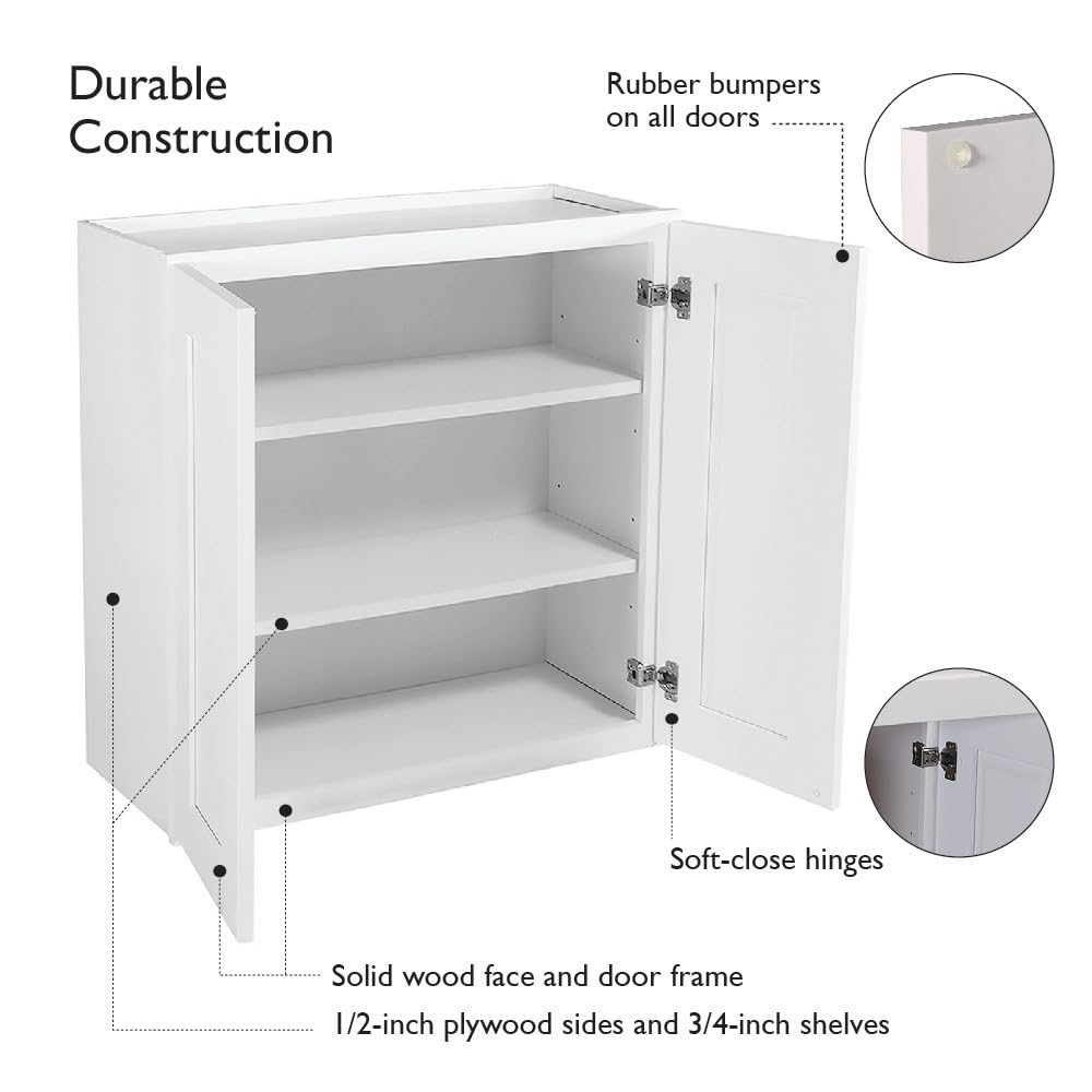 Design House Brookings Shaker Unassembled Wall Kitchen Cabinet W2436, 24 W x 12 D x 36 H, Brown, Solid Wood, Design House, 543041