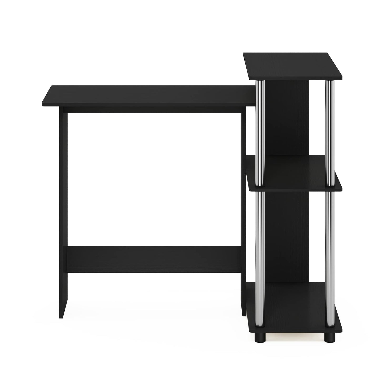 Furinno Abbott Corner Computer Desk with Bookshelf, Americano/Chrome