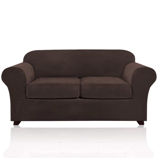 PrinceDeco Velvet Couch Cover Loveseat Covers for 2 Cushion Couch 3 Piece Sofa Covers for Dogs Washable Loveseat Covers Width Up to 72 Inch No Slip Stretch Sofa Slipcover (Medium, Brown)