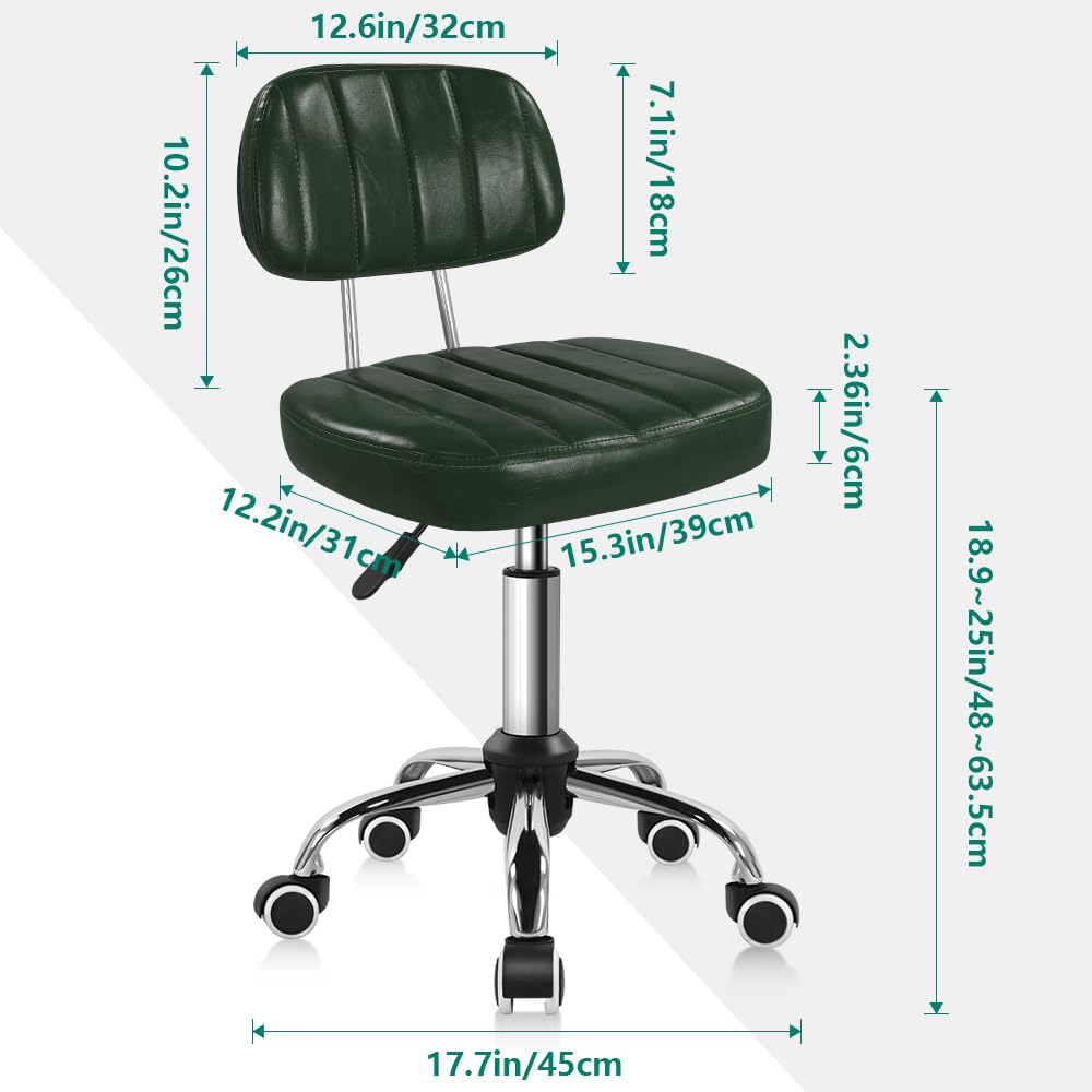BFTOU Square Swivel Stool with Wheel for Work SPA Shop Massage Height-Adjustable and Cost-Effective Rolling Stool Chair with Back (Green)