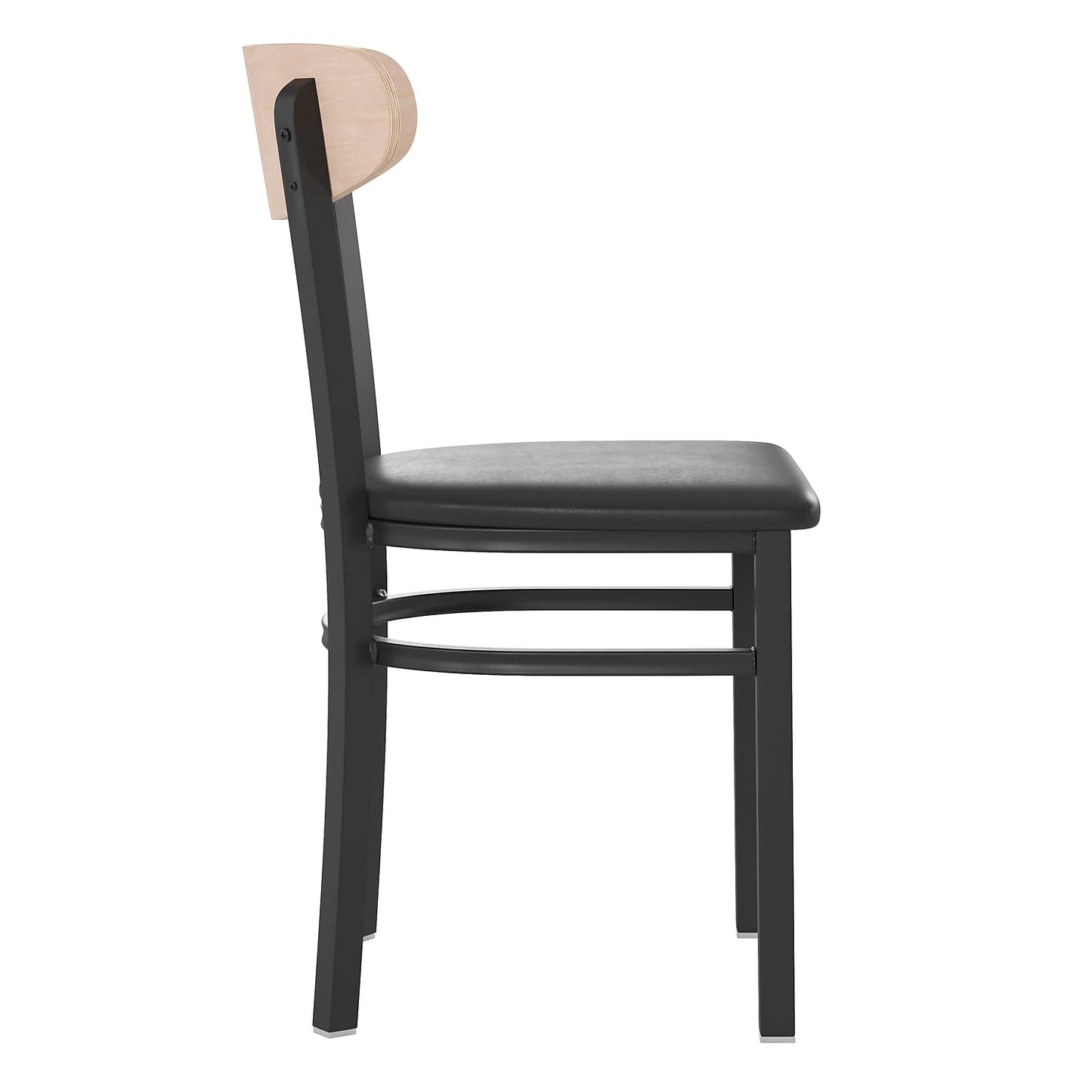 Flash Furniture Wright Set of 2 Commercial Dining Chairs - Natural Wood Boomerang Back - Black Vinyl Seat - 500 LB. Capacity Black Steel Frame-Integrated Footrest