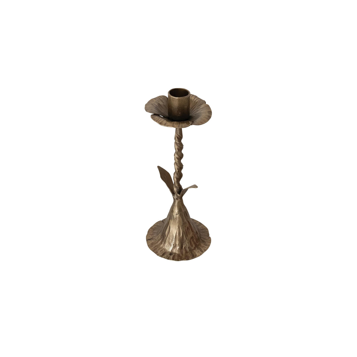Creative Co-Op Hand-Forged Metal Flower-Shaped Taper Candle Holder, Antique Brass Finish