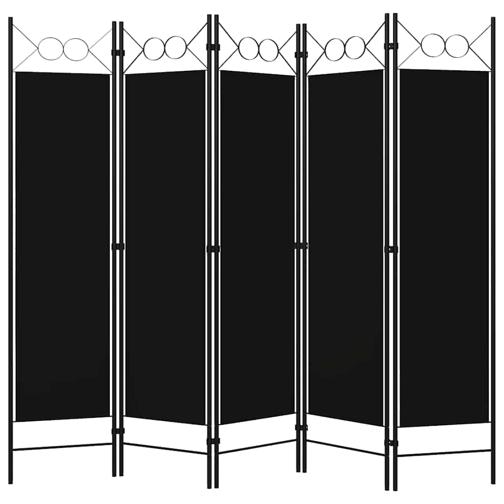 vidaXL vidaXL Room Divider, 5 Panel Folding Privacy Screen for Room Separation, Freestanding Room Divider for Office, Industrial Modern Style, Black
