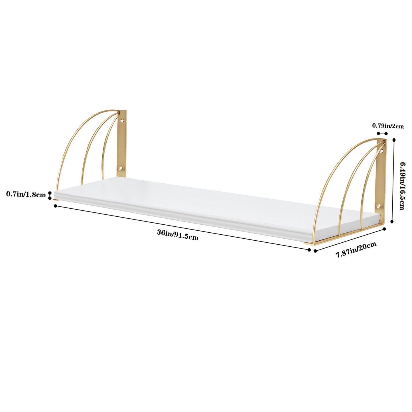 KDCMXS Thicked 0.71 in Heavy Duty White and Gold Shelves Pine Wood Large 36 Inch Gold Shelf with Elegant Lines,White Gold Floating Shelves,White Gold Wall Shelf for White Floating Bookshelf Set of 2.