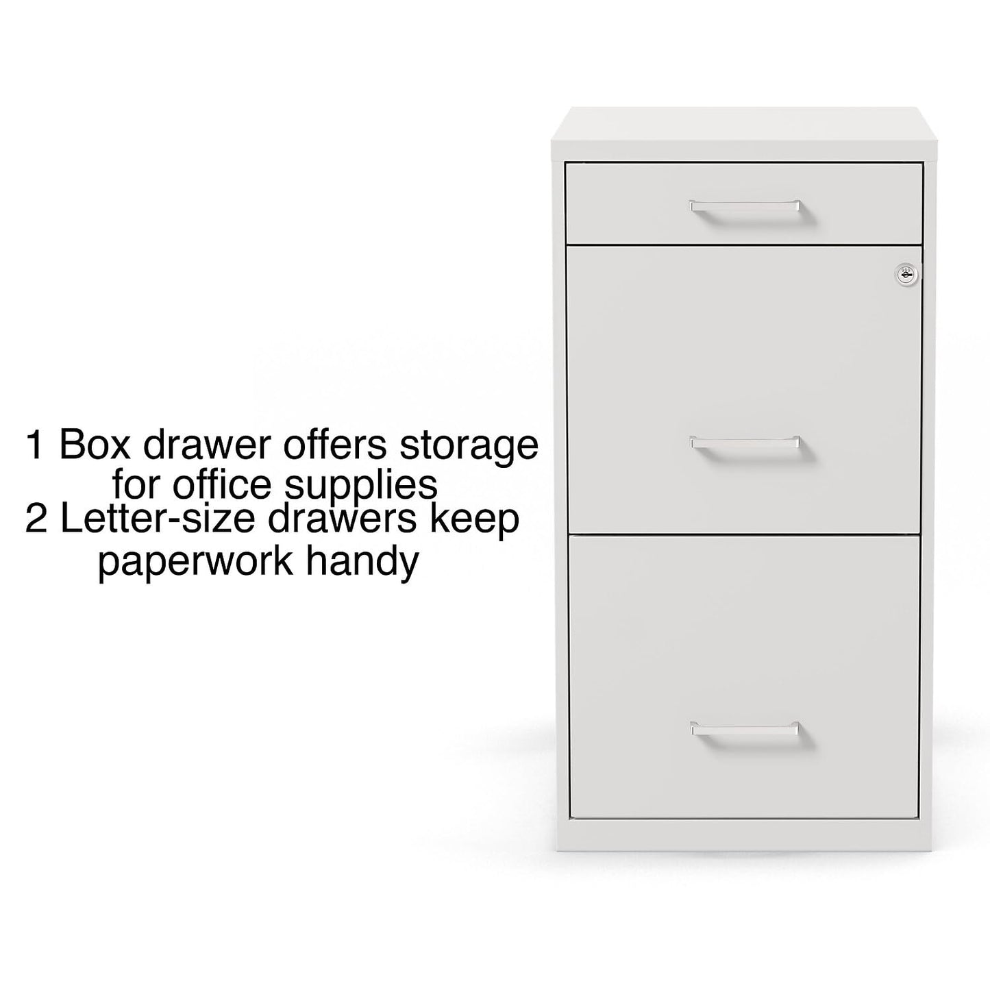 Staples 3-Drawer Vertical File Cabinet, Letter Size Documents, Lockable & Mobile, 18.9" D x 14.3" W x 26.9" H, White
