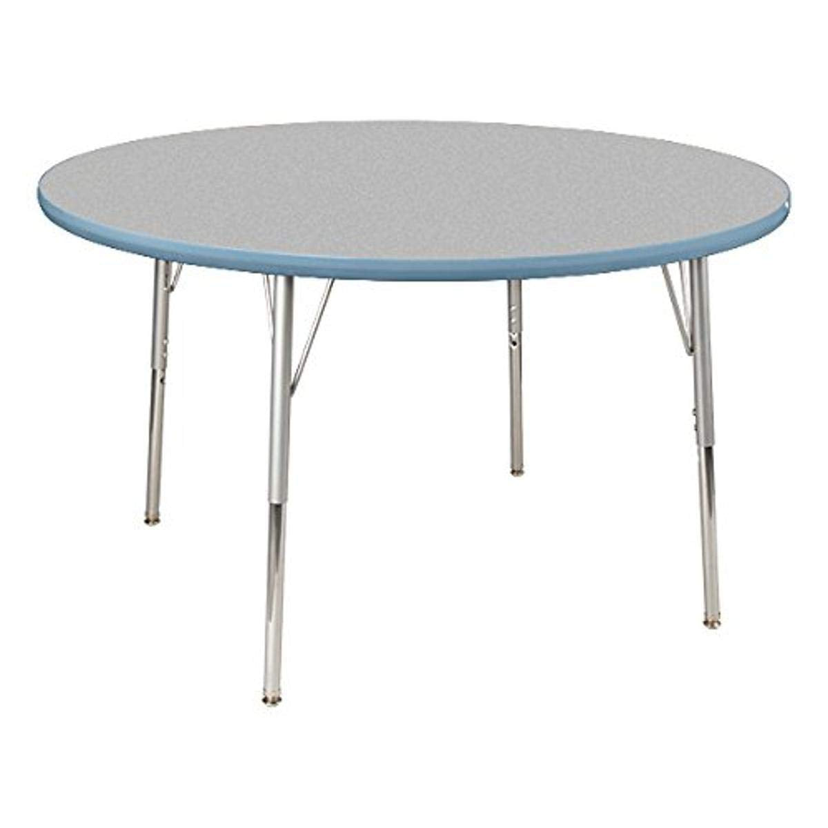 Learniture Adjustable Height Classroom Activity Table, Round Activity Table for School and Home, 48" L x 48" W x 30" H, Gray/Blue