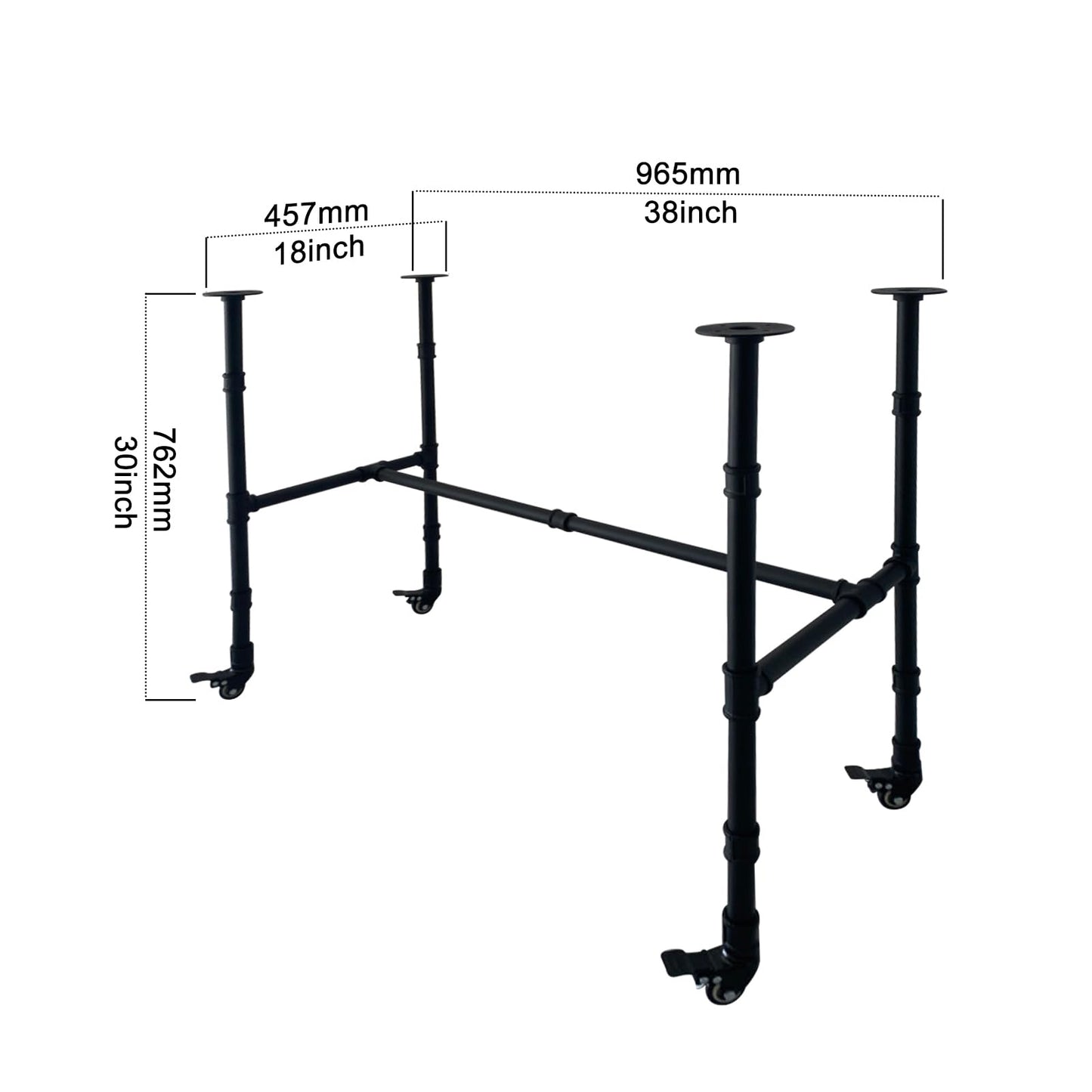 IFYISUN Industrial Pipe Table Leg Set with Casters,Black Rustic Metal Pipes for Coffee & End Tables, Desks,Vintage Furniture Legs,DIY Desk Legs(L 38x W18 x H 30")