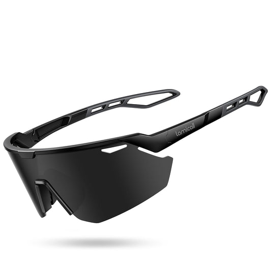 Lamicall Polarized Sports Sunglasses for Men Women, [24g Ultralight] [Adjustable Nose Pad] UV400 Protection Sun Glasses for Cycling Running Baseball Fishing Golf Beach Volleyball, Half Frame, Black