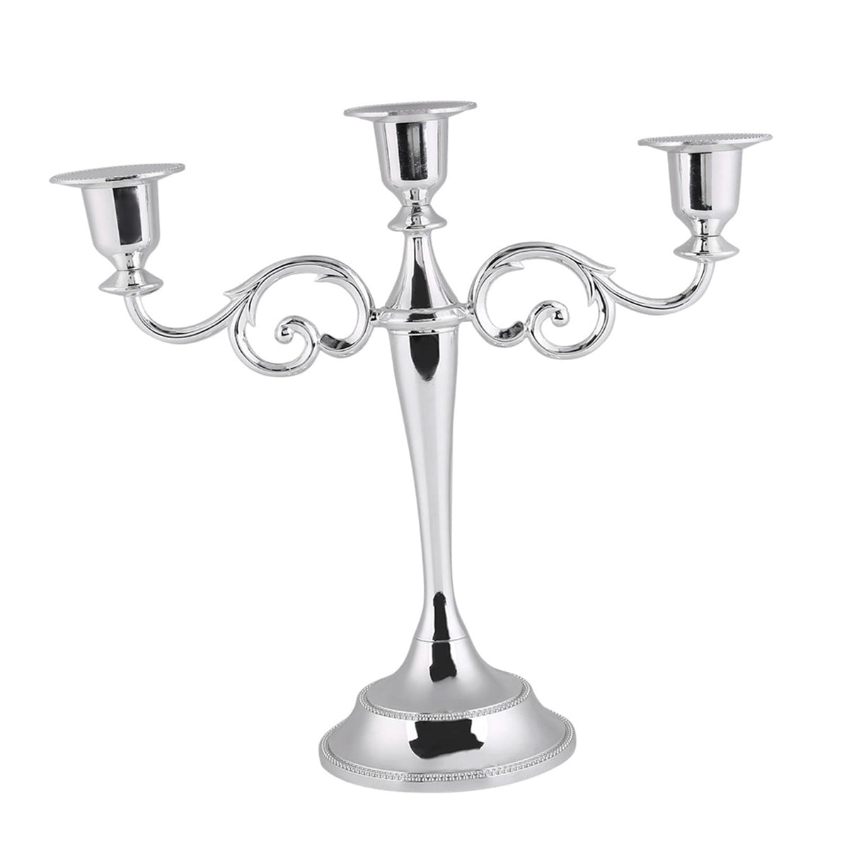 Sonew Premium 3 Arms Metal Candle Holder European Candelabra for Weddings & Home Decor (Silver)