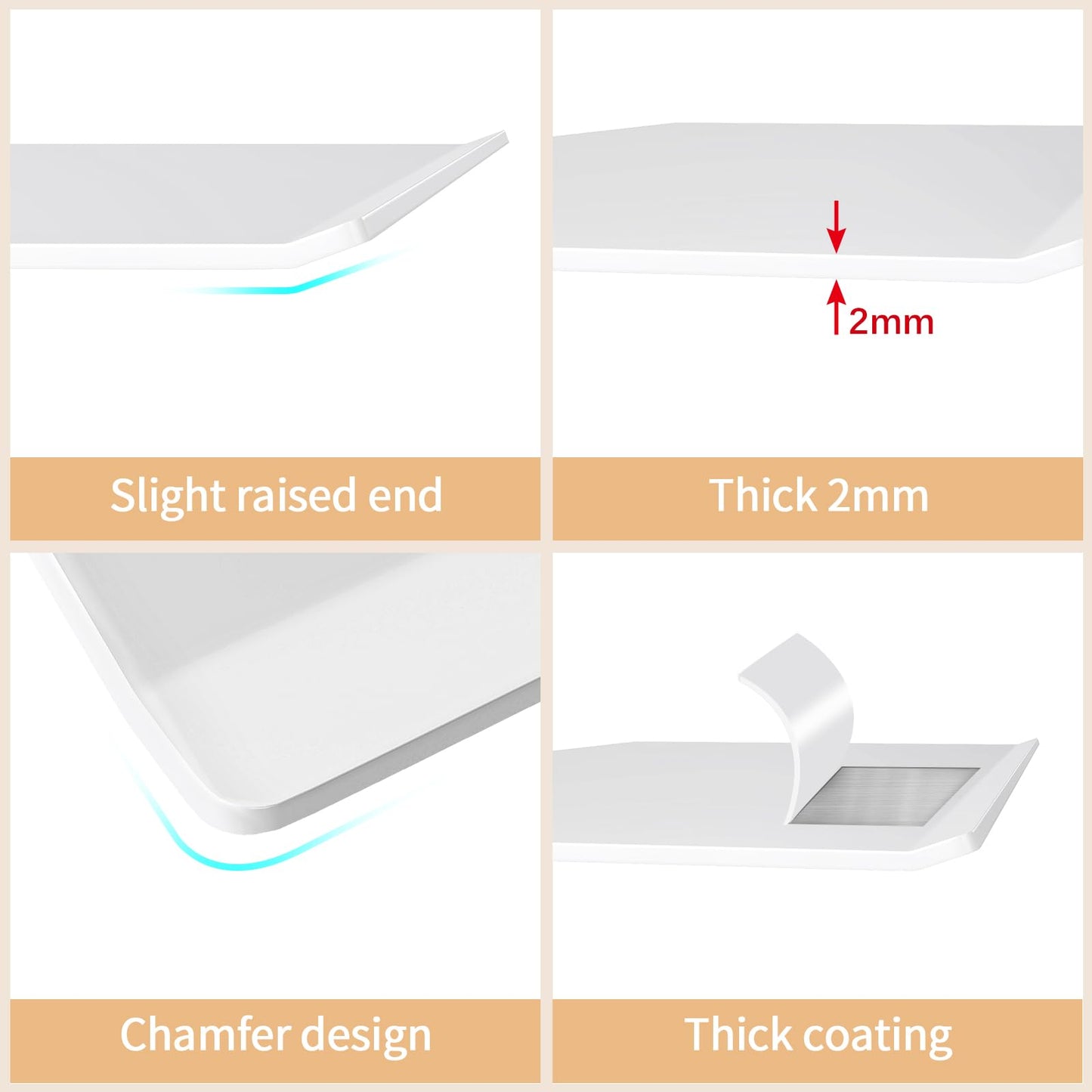 MKO 8" Small Floating Shelves for Wall, Metal Wall Mounted Shelf for Bathroom, Bedroom, Living Room, Kitchen, Little Hanging Shelves for Books/Storage/Room Decor 2 Packs, White