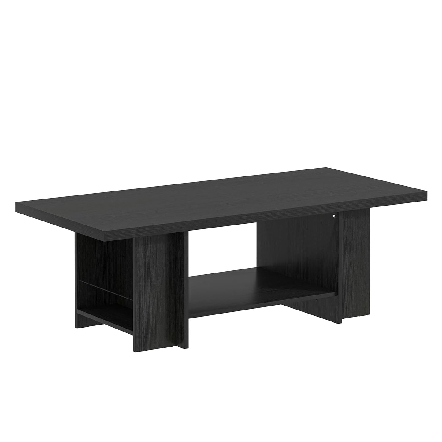 FOLUBAN Black Coffee Table with Storage Bottom Shelf & Side Shelves, Modern 2-Tier Living Room Center Table, Rectangular Wood Cocktail Tea Table for Home Office, 47 Inch