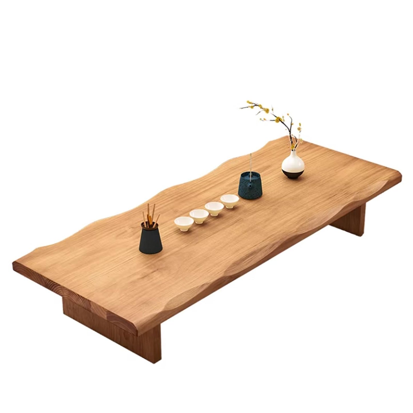 GLDGJMZ Zen Low Floor Table Solid Wood Japanese Tea Table with Embedded Tray & Wrought Iron Legs Coffee Table for Living Room Meditation & Tea Ceremony (55.1" x 23.6" x 13.8")