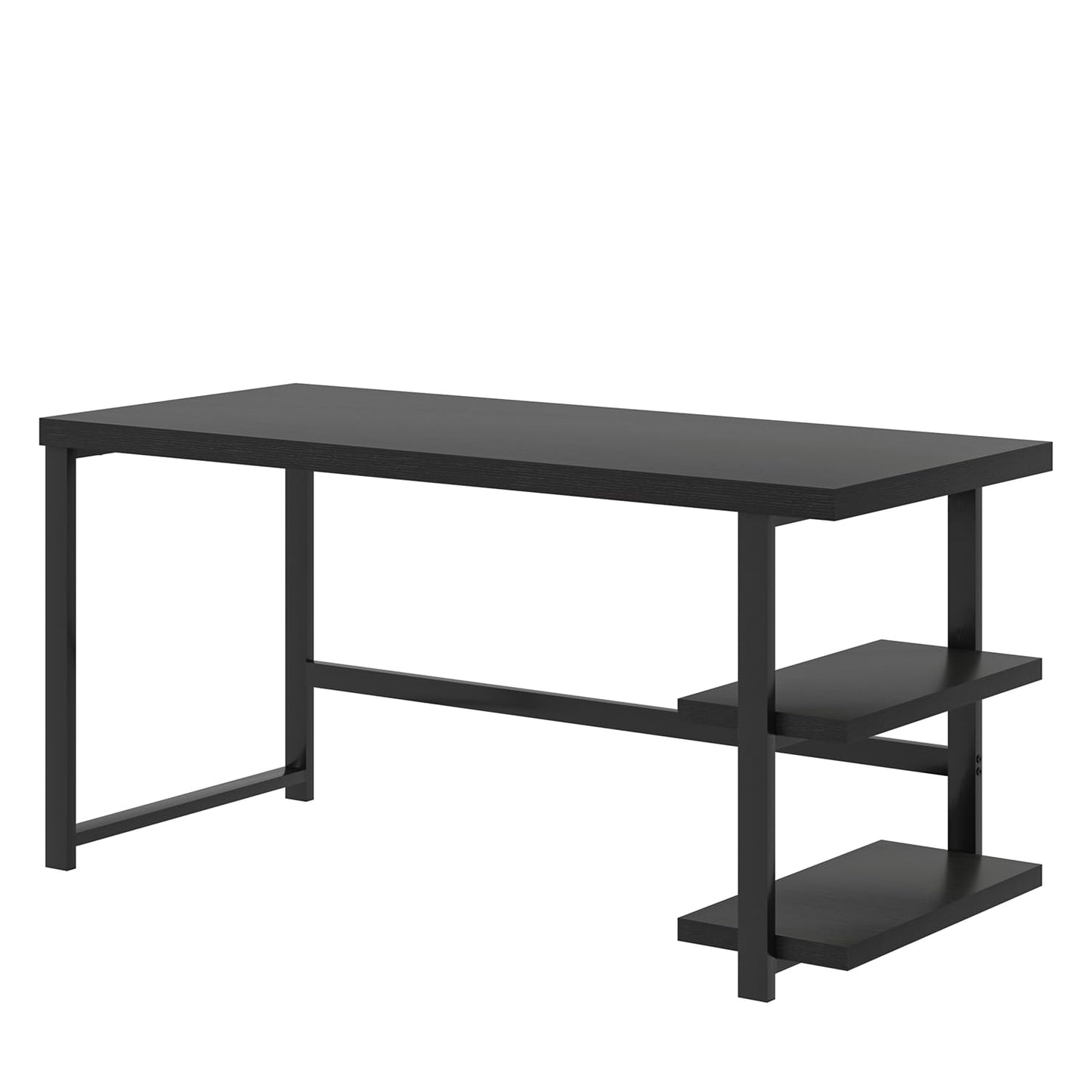 EXCEFUR Black Desk, Modern Computer Desk for Home Office, Metal Wood Writing Study Table Workstation with Storage Shelf for Living Room, Bedroom, 53 Inch
