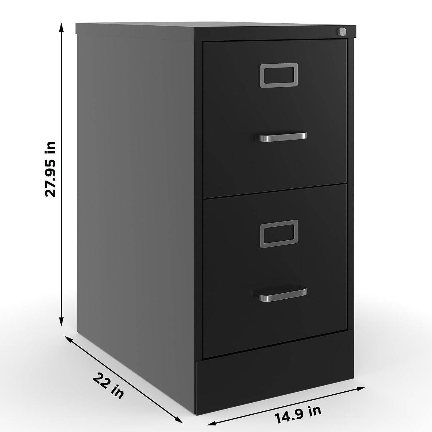 STAPLES 2-Drawer Vertical File Cabinet, Letter Size Documents, Lockable, 22" D x 15" W x 28.38" H, Black