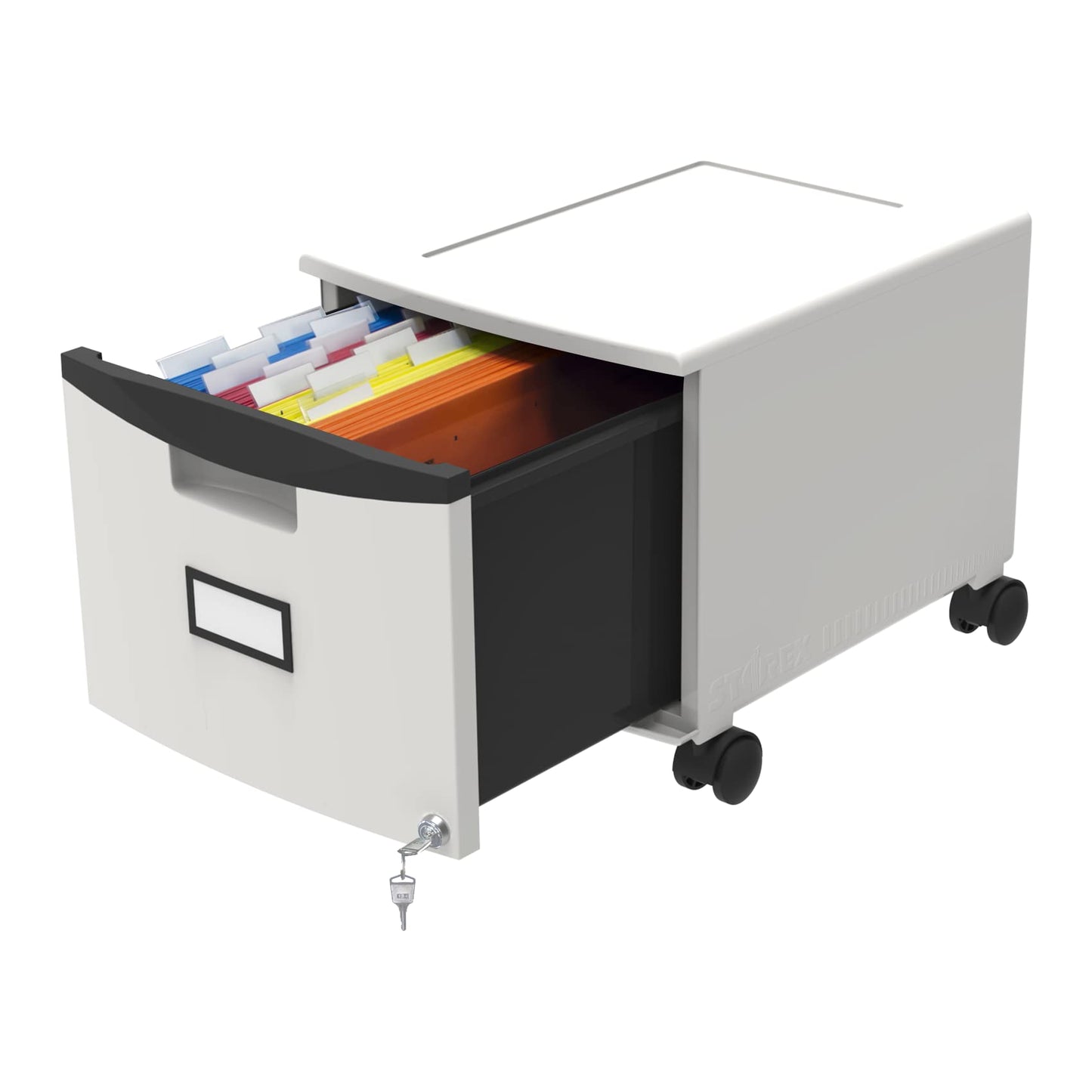 Storex Plastic One-Drawer File Cabinet – Locking Document Organizer with Casters for Home and Office, Gray, 1-Pack (61266A01C)