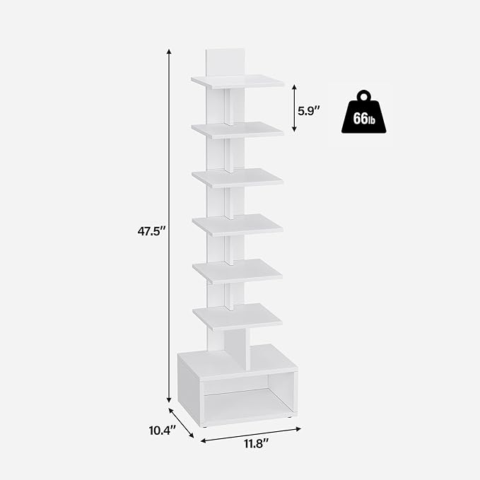 TUTOTAK Narrow Bookshelf, Vertical 8-Tier Bookcase, Spine Book Shelf