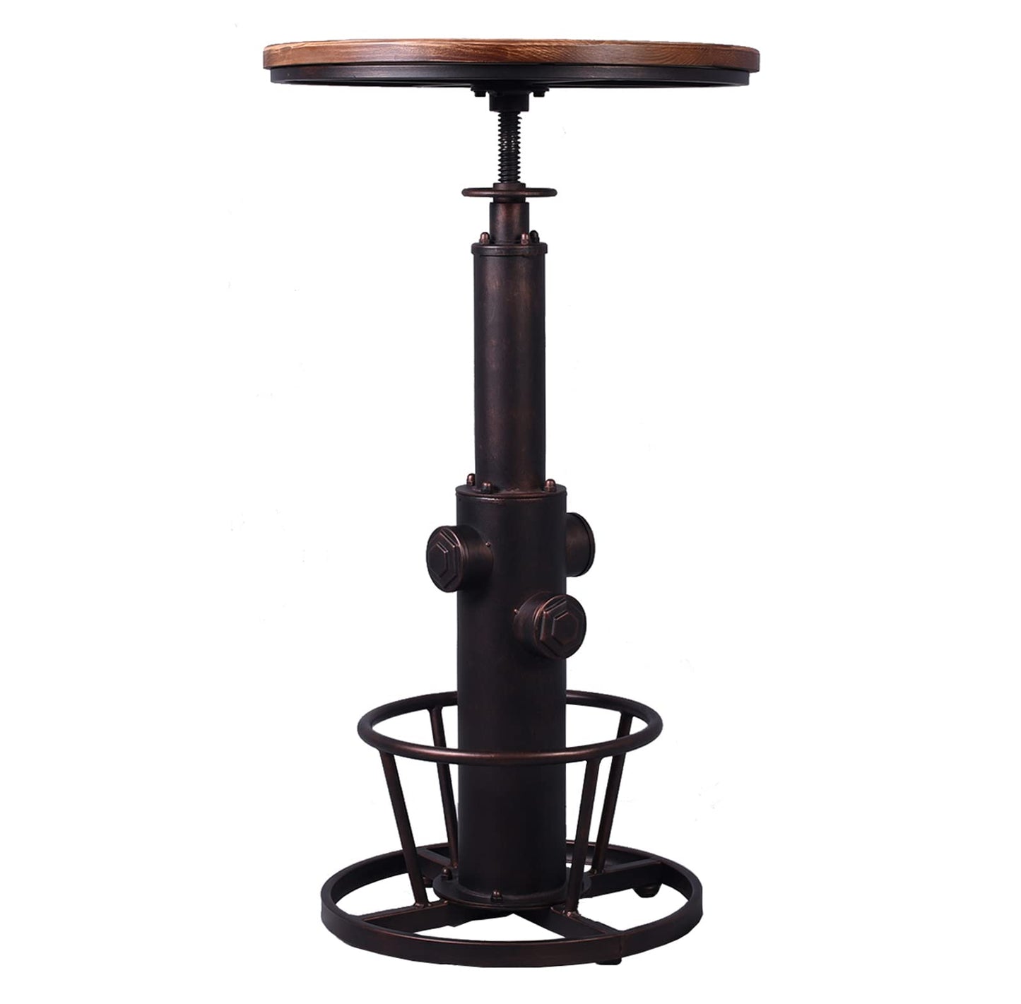 LOKKHAN Industrial Bar Table 38.6"-48.4" Height Adjustable Swivel Round Wood Tabletop 23.7" Dia, Kitchen Dining Office Coffee Bistro Pub Table