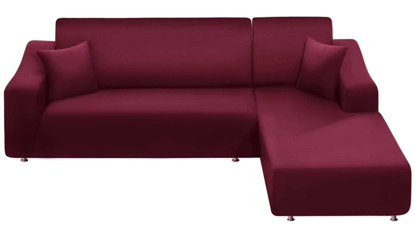 NAISI Couch Cover L Shape 2 Pieces Sofa Cover Soft Stretch Slipcovers with 2pcs Pillowcases Furniture Protector Sectional Couch Covers 3 Seater + 3 Seater(Burgundy)