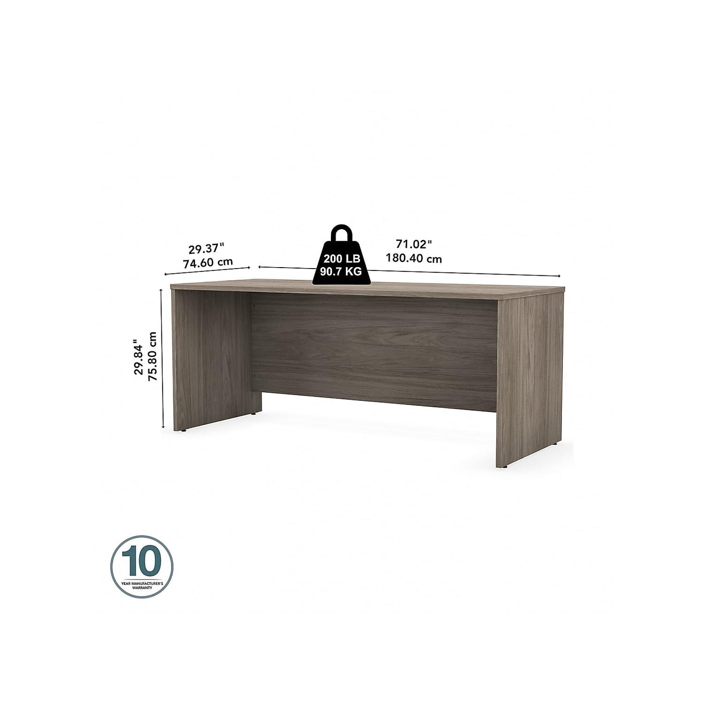 Bush Business Furniture Studio C 72W Computer Desk with Wire Management and Modesty Panel in Modern Hickory, Professional Table for Home Office and Corporate Office