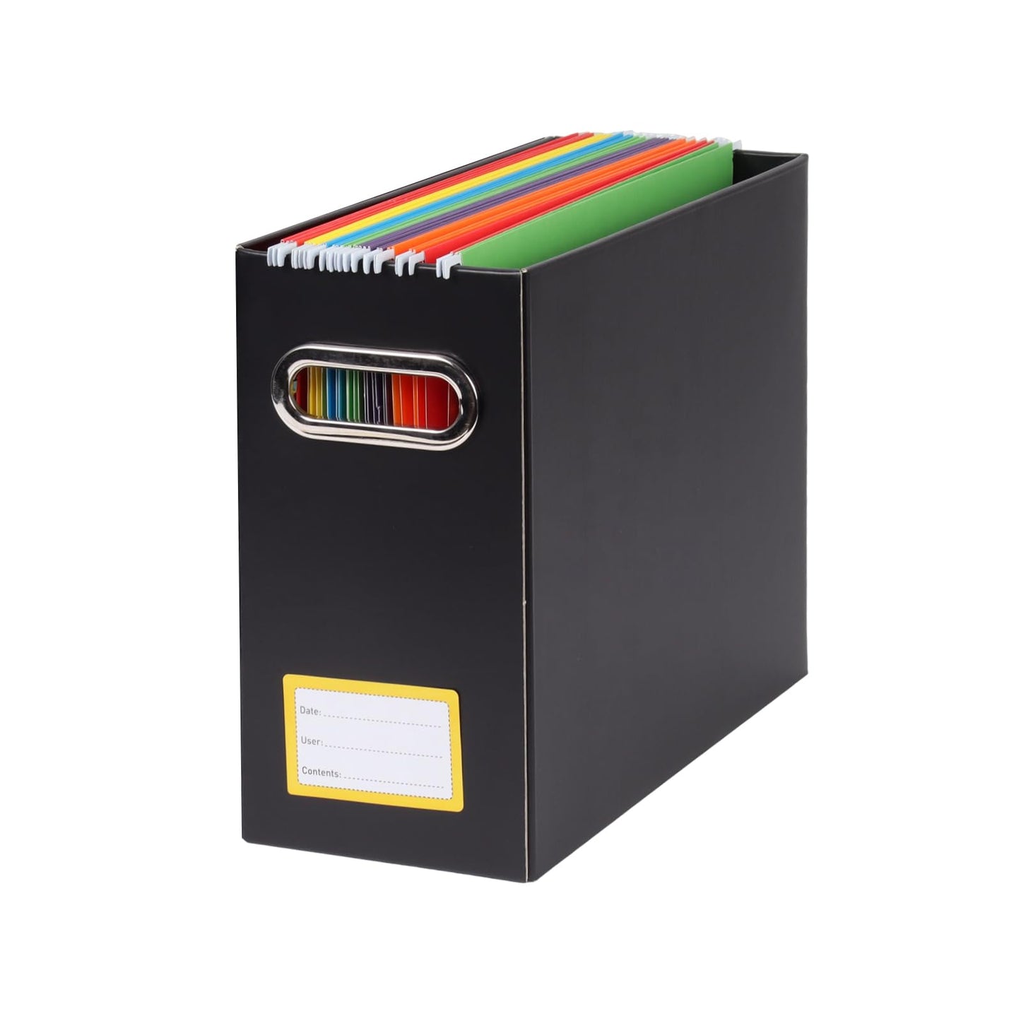 Tcbelosion Collapsible File Organizer Box with Handle,12.20x5.11x9.84Inches, Filing Organizer for Home or Office, Small Portable File Box (1 Pack, Black-Yellow)