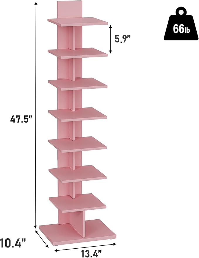TUTOTAK Bookshelf, 8-Tier Bookcase, Narrow Spine Book Shelf