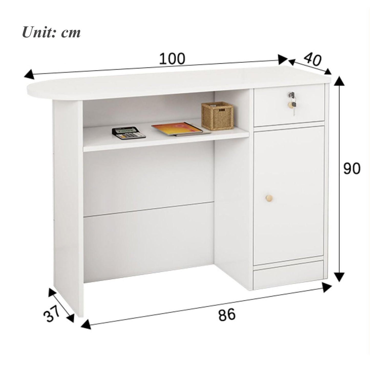 Reception Desk Counter Table, Modern front desk Small Retail Counter Checkout Wood Cashier Table office Computer Workstation With Lockable Drawer and Storage Cabinet, for Checkout Salon, Lobby, Stor