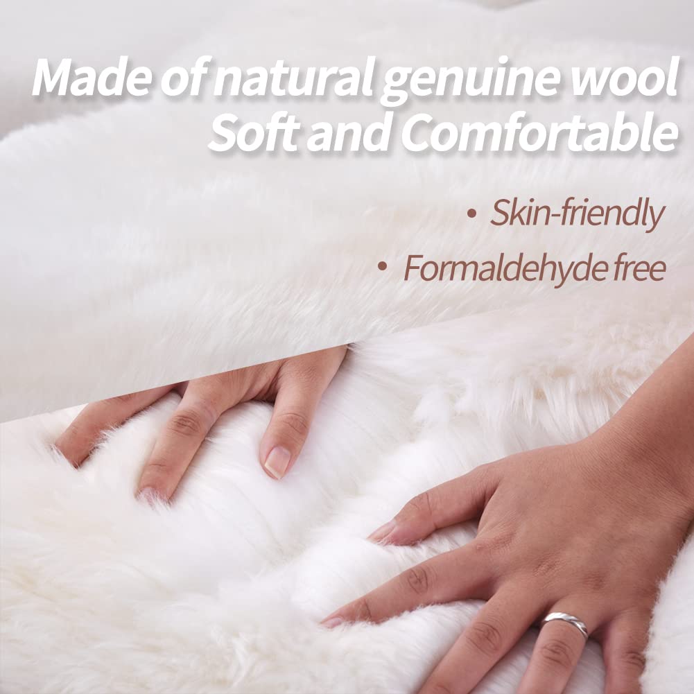 IRIWOOL Premium Genuine Fur Sheepskin Rug Real Australia Sheepskin Natural Luxury Fluffy Lambskin Fur Area Rug Seat Covers for Kids Bedroom Sofa Chair Cover (Creamy White, 4ft x 6ft)
