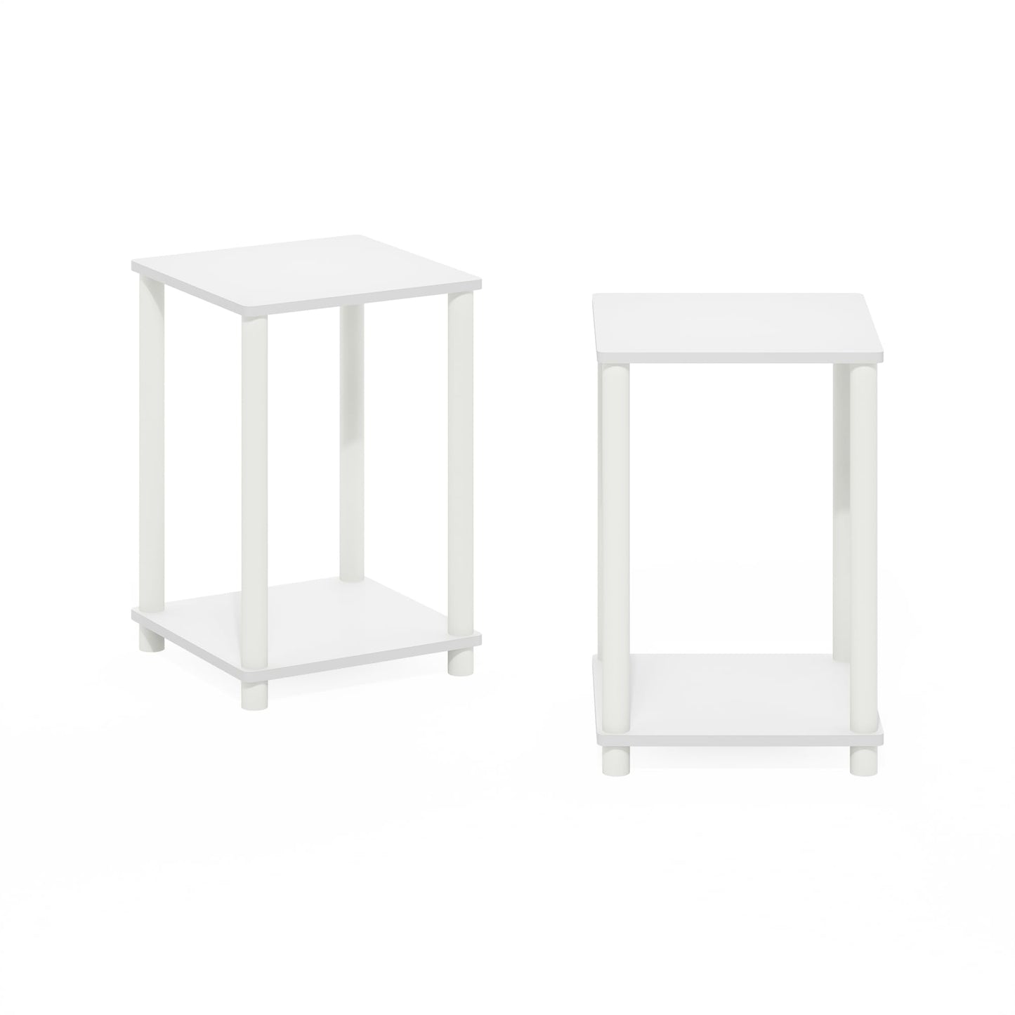 Furinno Turn-N-Tube Side Table Set of 2, 2-Tier Stackable Modern End Table with Open Shelf, Toolless Night Stand, Bedside Table, for Living Room, Bedroom, White