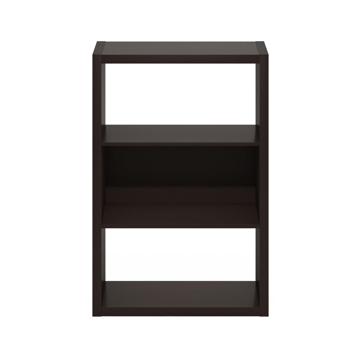 Furinno Viola Book Shelf, 3-Tier Bookshelf, Extra Thick Frame Bookcase with Open Shelf, Open Back Design, 11.3" x 23.2" x 35.9", for Living Room, Bedroom, Home Office, Black Dark Oak