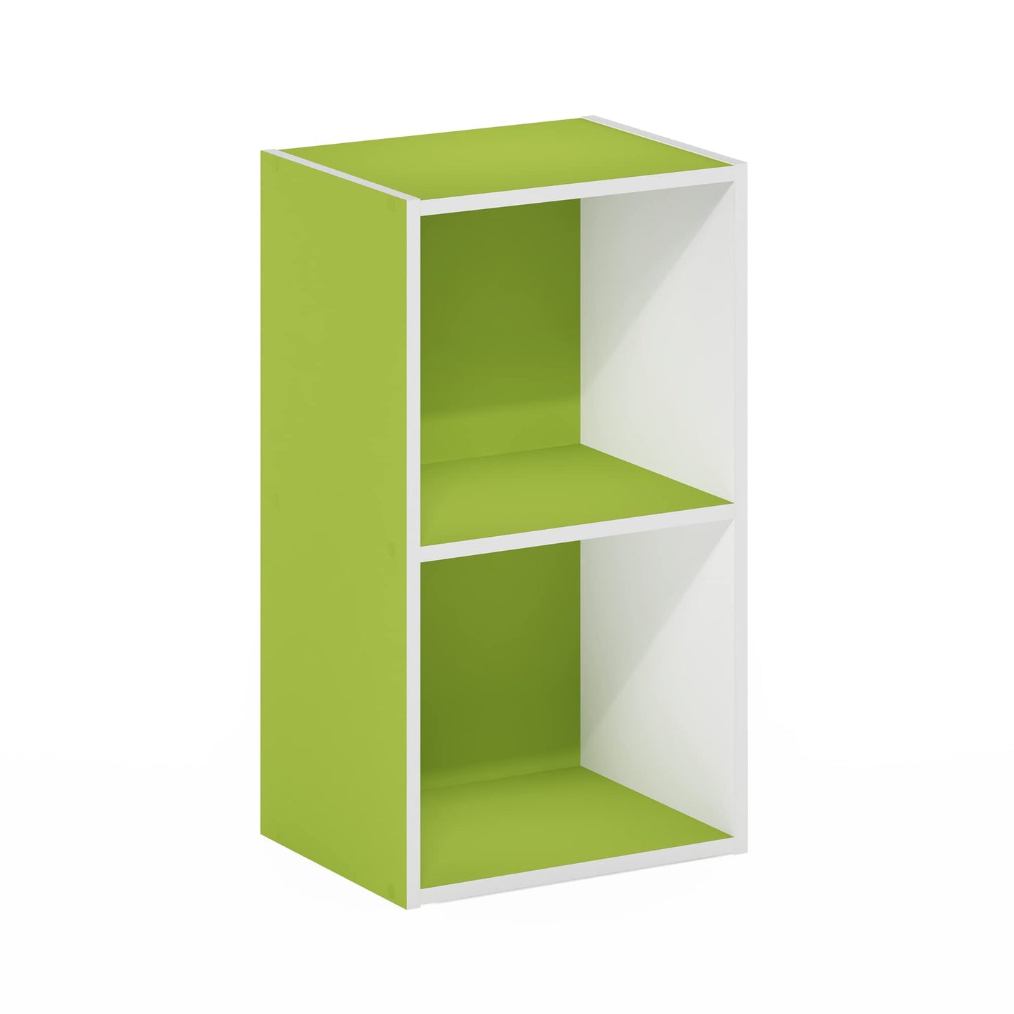 Furinno PASIR Book Shelf, 2-Tier Modern Bookshelf, Open Shelves Bookcase 9 x 12 x 21, Easy Assembly, for Living Room, Bedroom, Home Office, Green/White