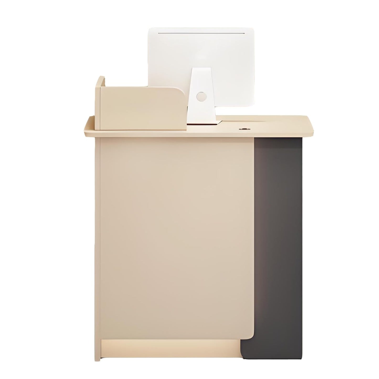 Modern LED Reception Desk, 100cm Front Counter for Salon & Office, Stylish Apricot & Gray Design, Elegant Lobby Furniture, Contemporary Simplicity for Shops