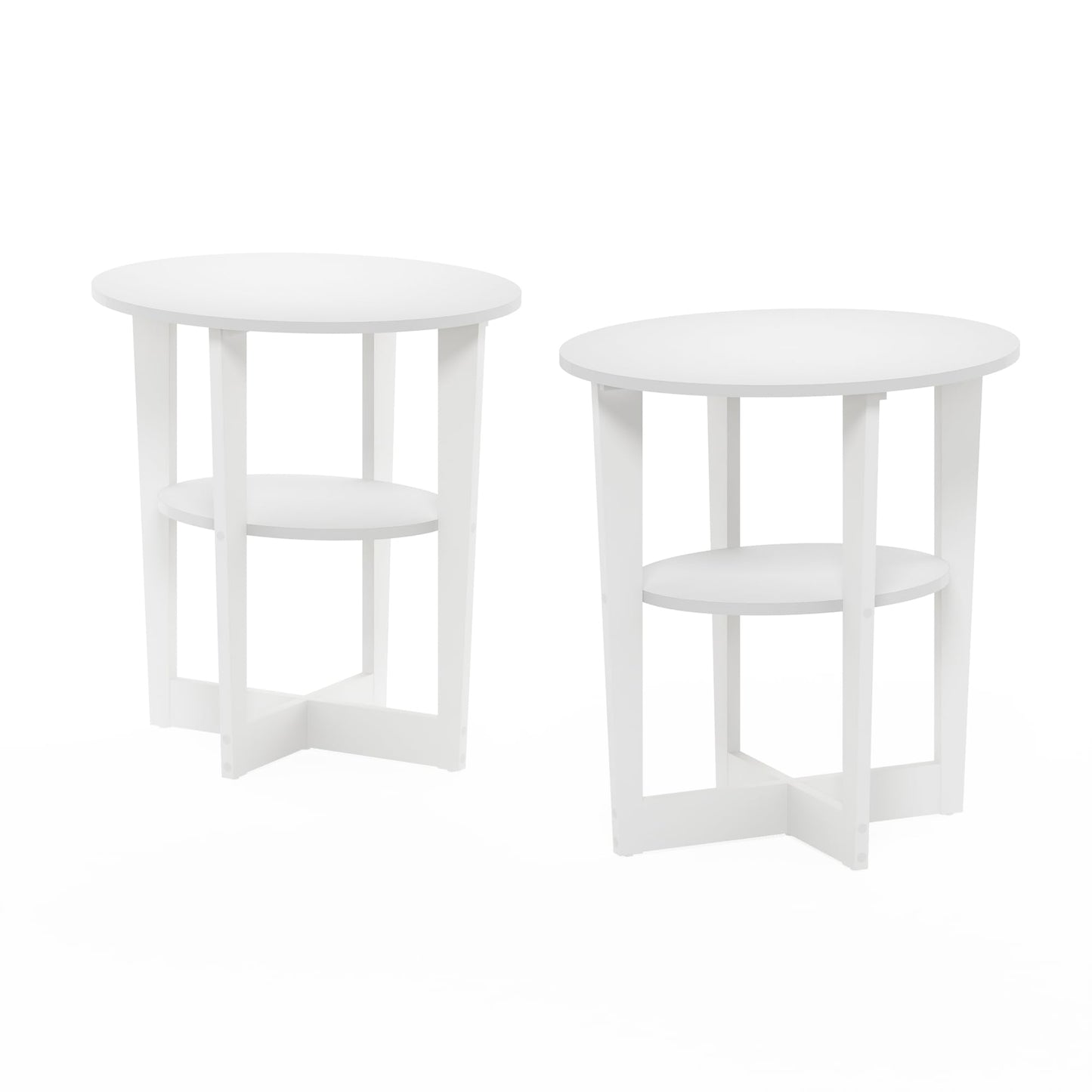 Furinno Jaya Side Table Set of 2, 2-Tier Round Modern End Table with Oval Tabletop, Night Stand, Bedside Table with Open Shelf, for Living Room, Bedroom, Plain White