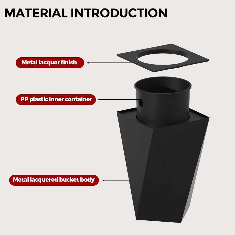 LEASYLIFE 10L/2.6GAL Modern Open top Garbage can,Black Bathroom tarsh can,Small Wastebasket for Bathroom,Bedroom,Office,Living Room,Hotel (Black)