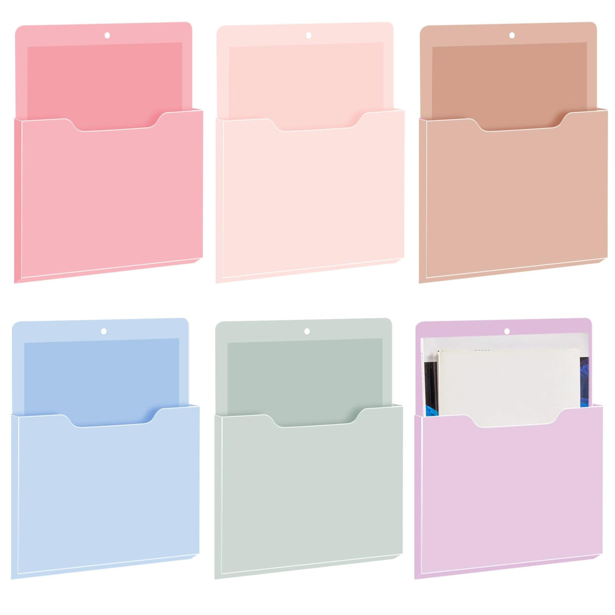Fuutreo 6 Pcs Magnetic Wall File Organizer Magnetic Wall File Holder Refrigerator Magazine Holder for Mail Letters Paper(Aesthetic Color,Vertical-large)