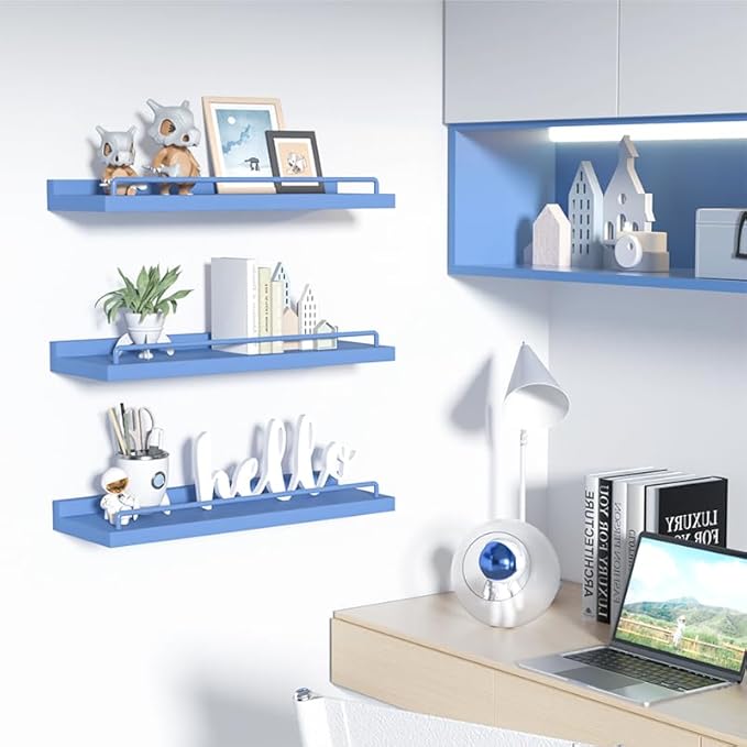 RYOFOBETTO Blue Floating Shelves, Room Decor Shelves, Picture Frames