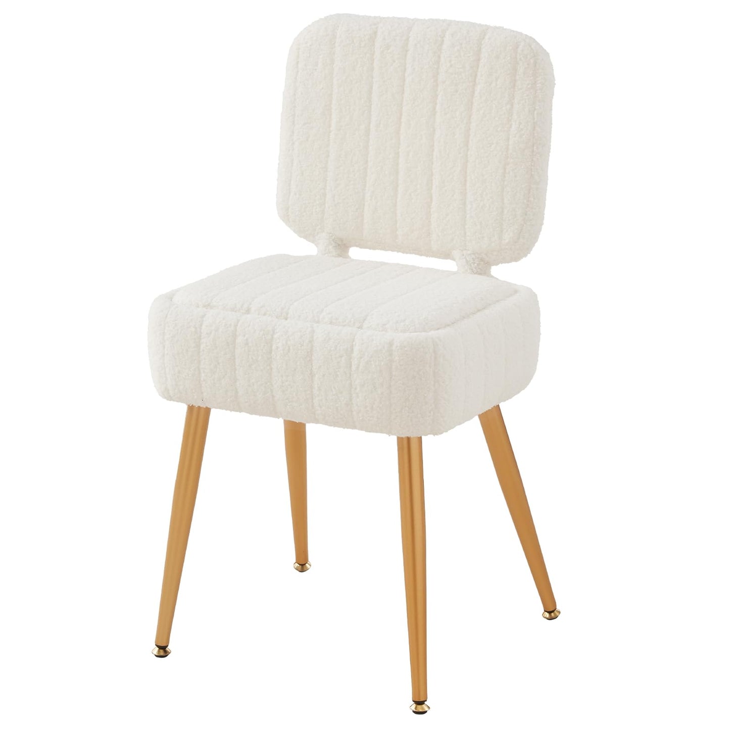 ZYKZYK Updated Vanity Chair, Storage Ottoman with Folding Back & Gold-Toned Metal Legs, Ottoman Seat with Teddy Velvet for Dressing Room Living Room Bedroom, 15" x 12" Inch