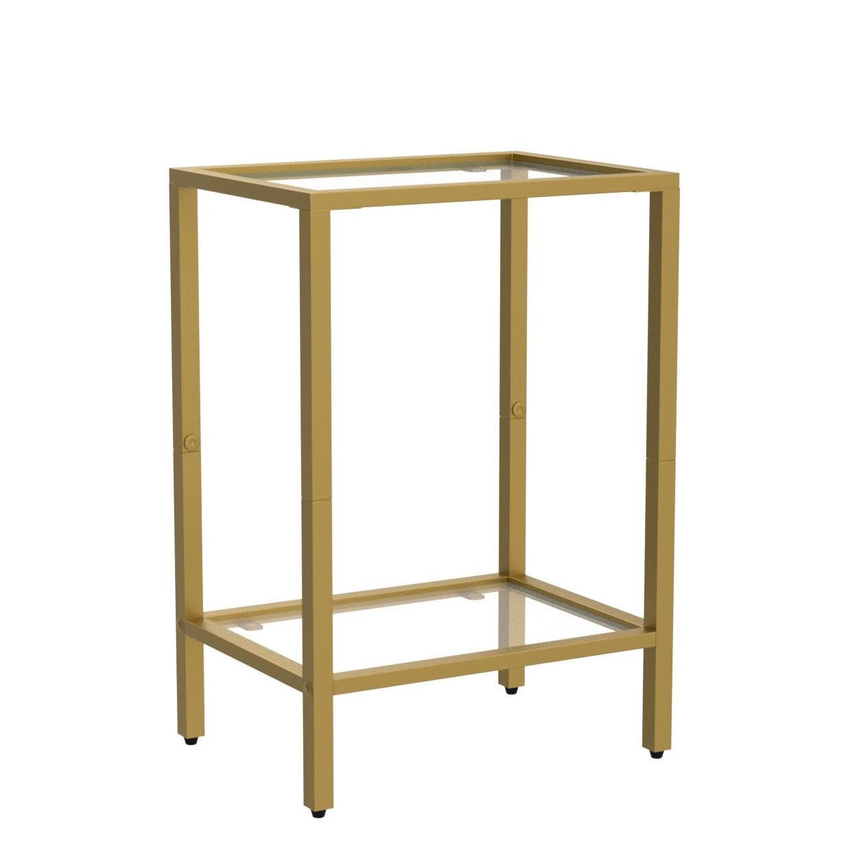HOMSHO Side Tables Set of 2, End Tables with Tempered Glass, 2-Tier Nightstands with Storage Shelves, Coffee Table with Modern Style, Slim Sofa Table for Living Room, Bedroom, 11.8" D x 15" W, Gold