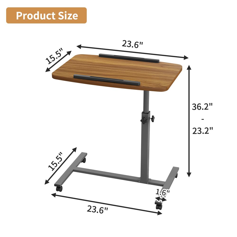 Furist Laptop Lap Desk, Mobile Adjustable Overbed Bedside Table with Wheels, Portable Standing Bed Desk, Rolling lapdesk Lap desks for Adults with Casters& Mouse Pad