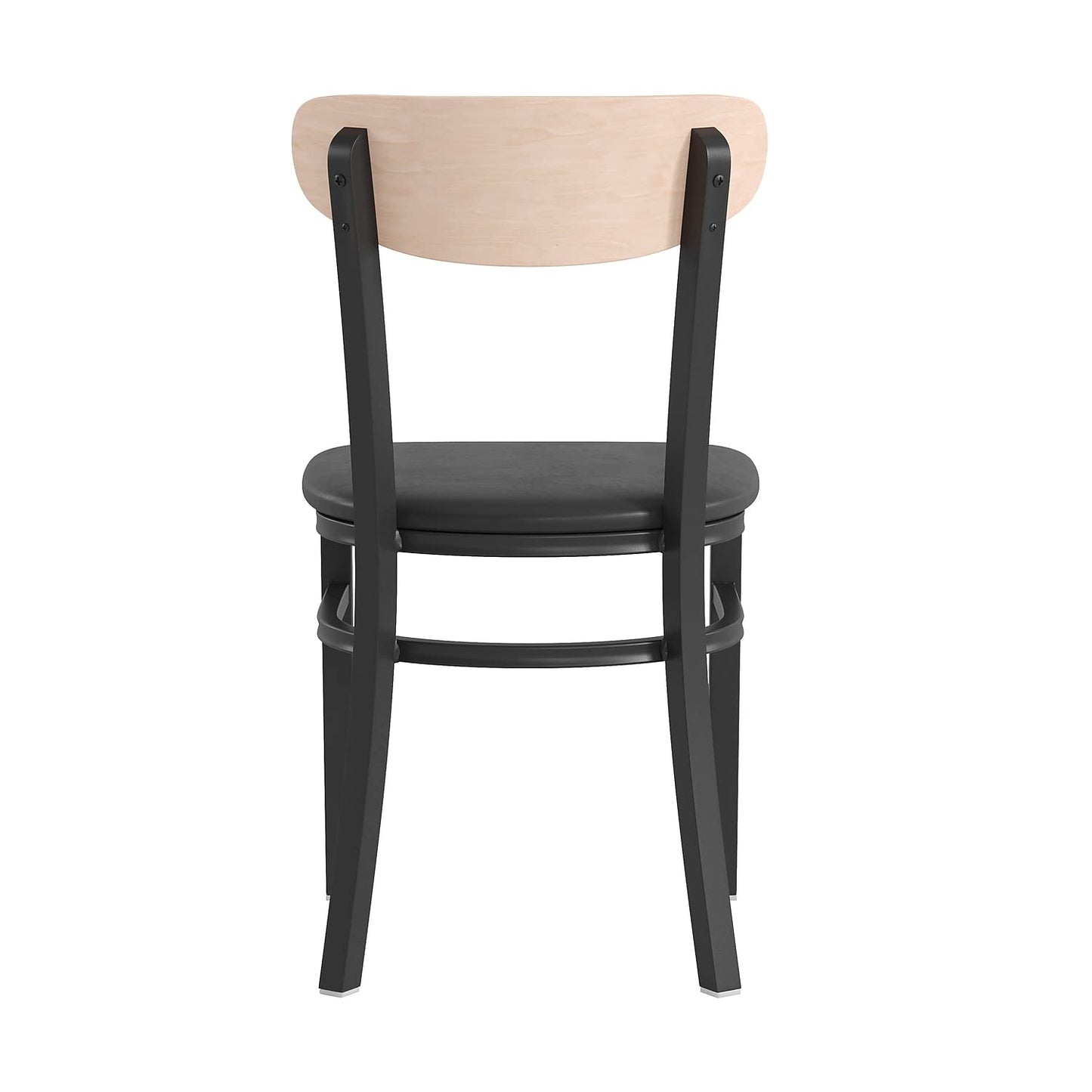 Flash Furniture Wright Set of 2 Commercial Dining Chairs - Natural Wood Boomerang Back - Black Vinyl Seat - 500 LB. Capacity Black Steel Frame-Integrated Footrest