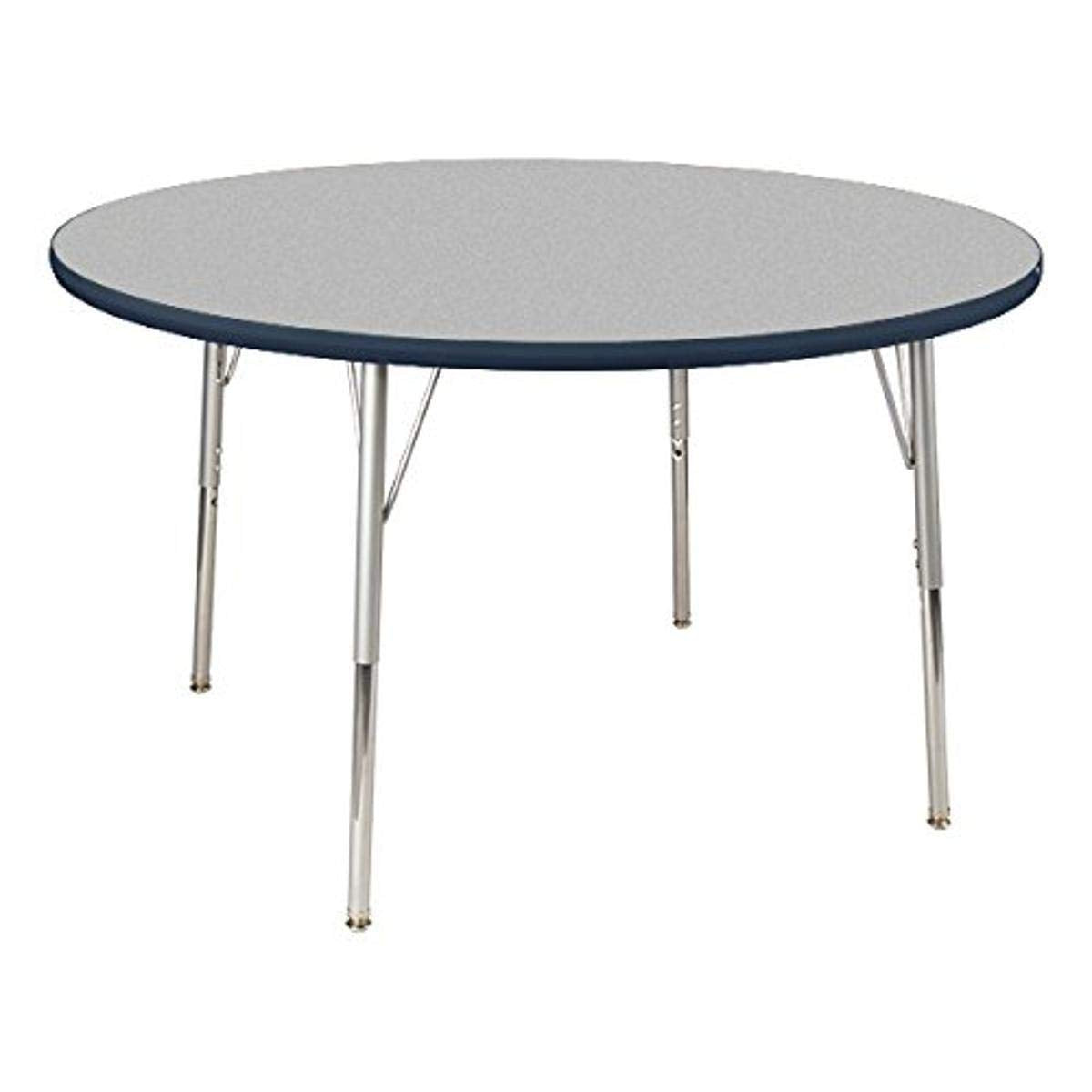 Learniture Adjustable Height Classroom Activity Table, Round Activity Table for School and Home, 48" L x 48" W x 30" H, Gray/Navy