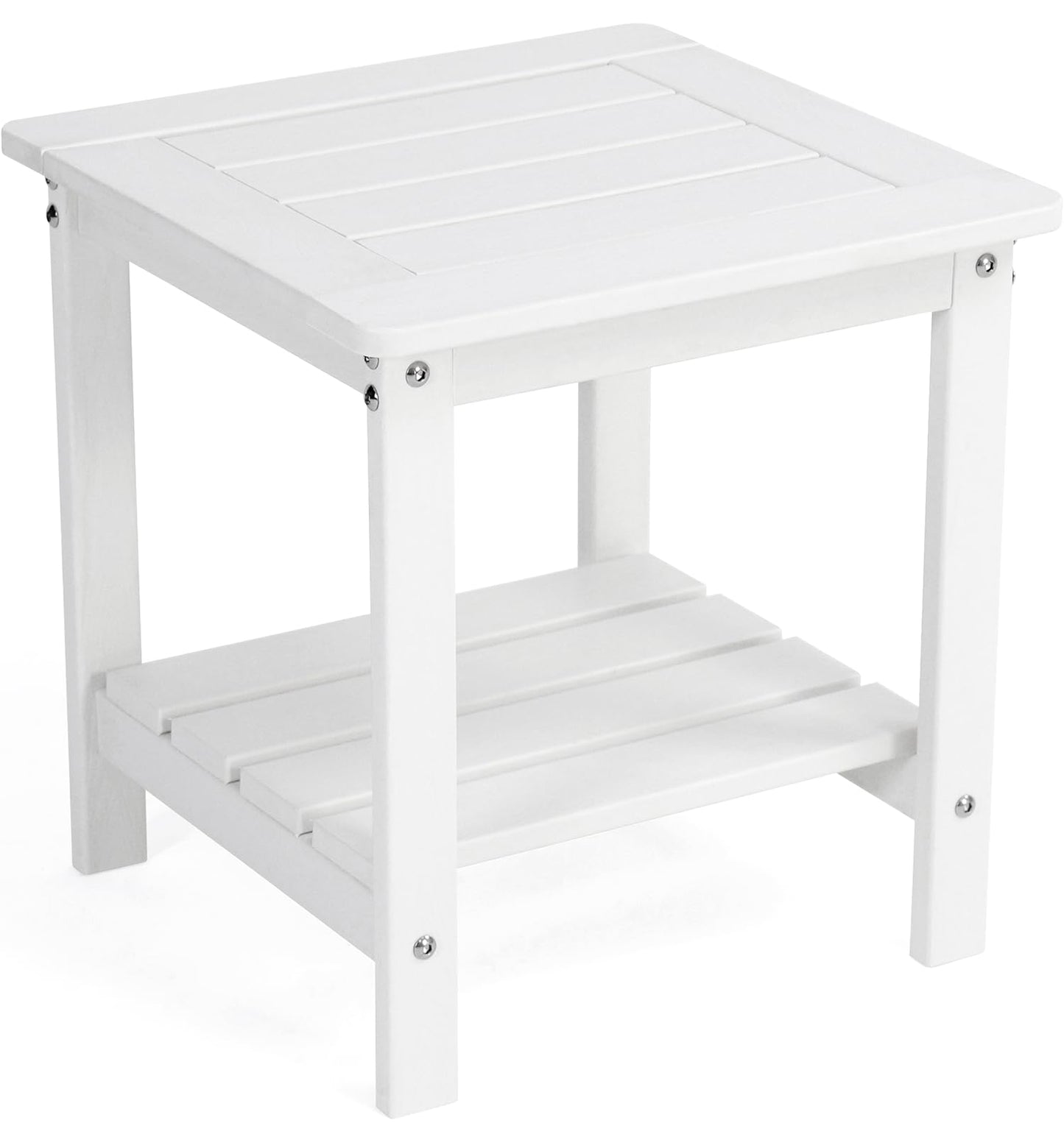 Kibaso-Adirondack Outdoor Side Table, 2-Tier HDPE Outdoor End Table, Weather Resistant Easy Maintenance, Small Patio Side Table for Patio, Pool, Porch, Garden, Lawn, and Living Room (1, White)