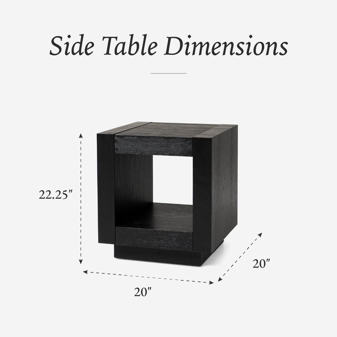 Maven Lane Artemis Side Table – 22 Inch Square Table with Storage – Black Solid Wood – Ideal for Living Room and Bedroom