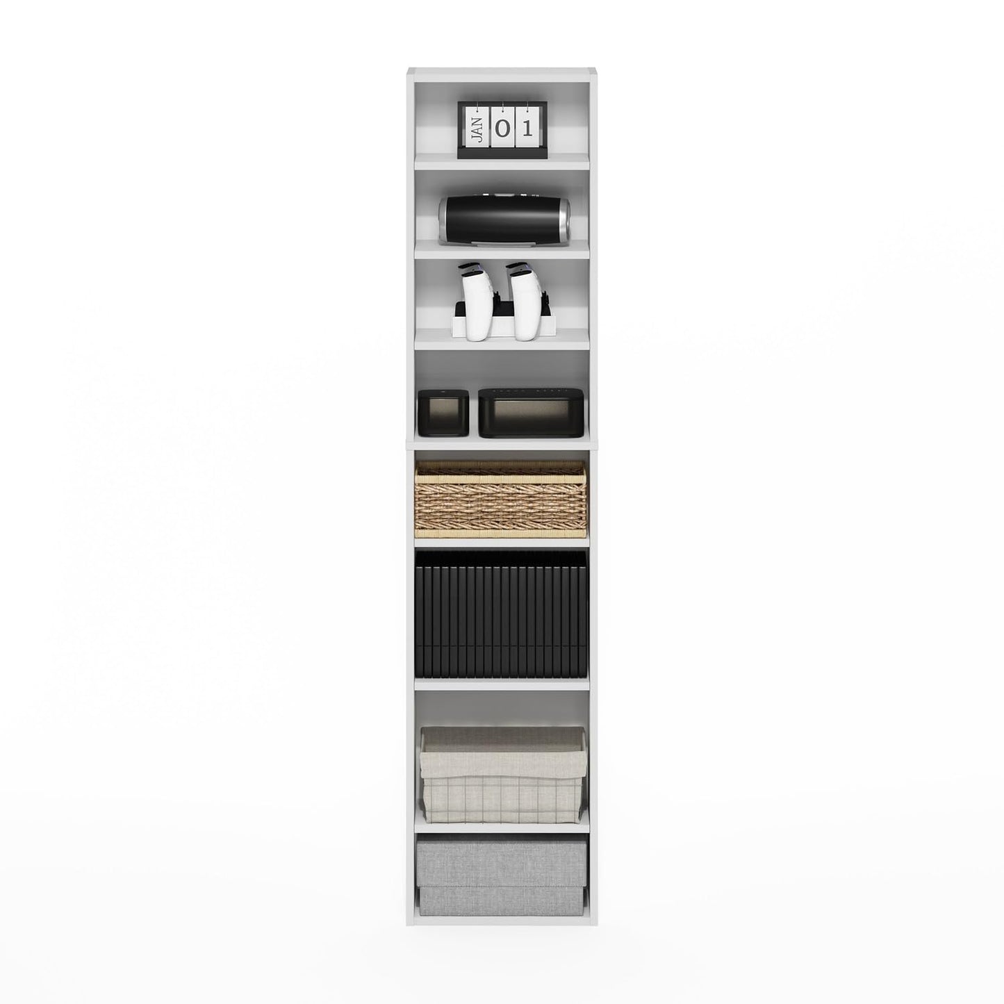 Furinno Indo DVD Shelf, 8-Tier CD Rack, Media Shelf with Adjustable Shelves, DVD Storage Cabinets for CD Blueray Game Disc, Easy Assembly, for Living Room, Home Office, White