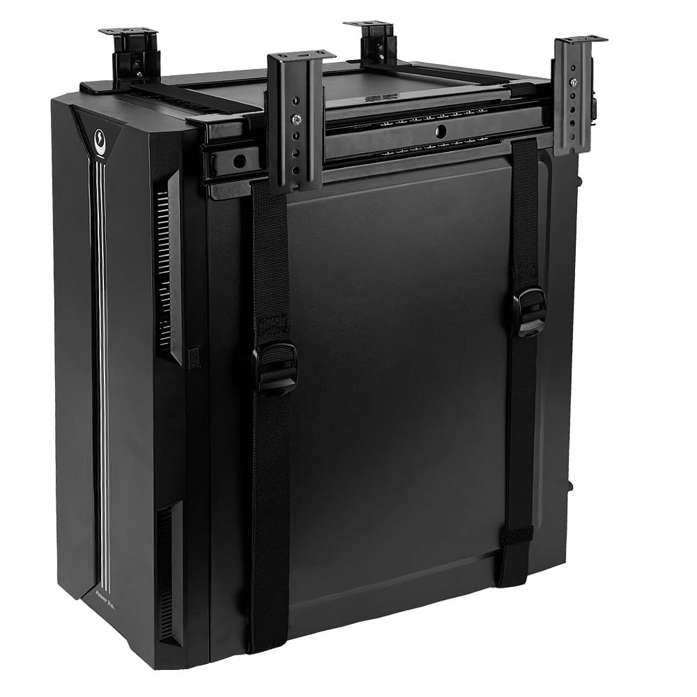 FEYRUN Under Desk Slide Out PC Mount with Anti-Scratch Sponge, Adjustable CPU Holder Bracket for Computer Tower (Black (Slide Access))