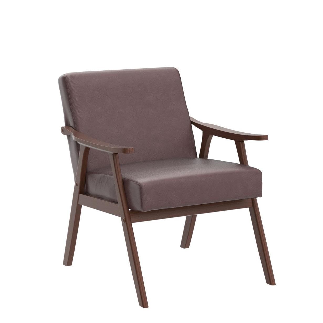 Container Furniture Direct Accent Chair with Microfiber Upholstery and Solid Wood Frame, Classic Mid-Century Modern Living Room Furniture for Extra Seating, Dark Brown