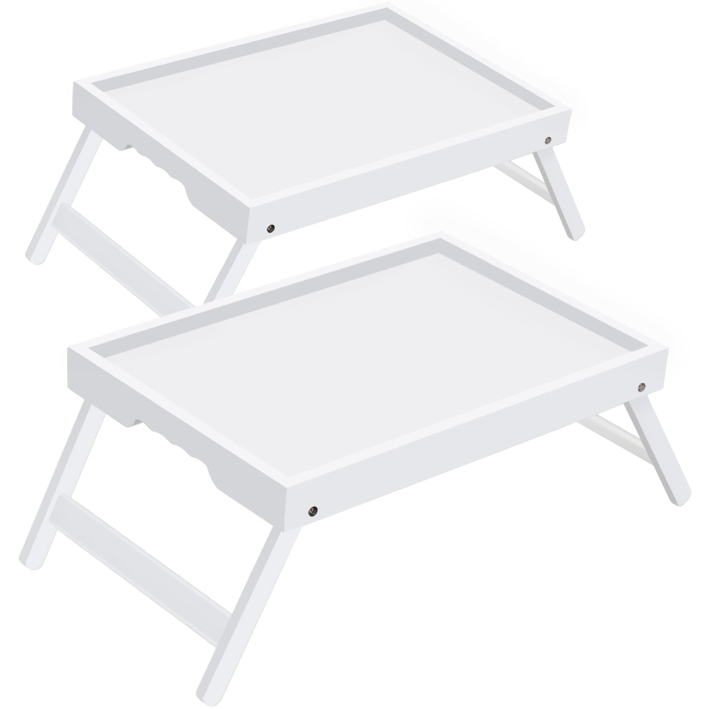 Breakfast Tray with Folding Legs Set of 2, Bamboo Bed Tray Table 15.7" Foldable TV Dinner Tray with Ergonomic Wave Handles for Bed Couch Sofa, Breakfast, Snacks, Coffee, White