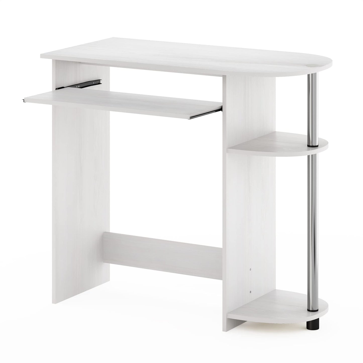 Furinno Simplistic Easy Assembly Computer Desk, with Keyboard Tray, White Oak/Stainless Steel