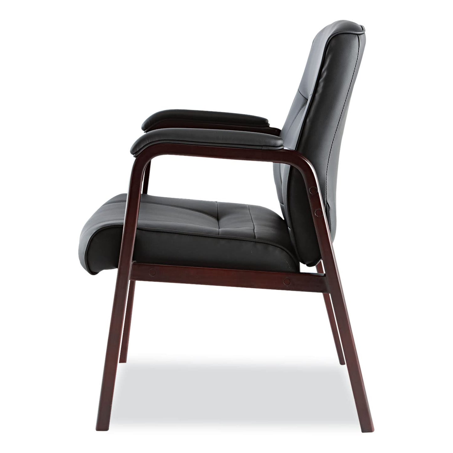 Alera MA43ALS10M Madaris Series Leather Guest Chair W/Wood Trim, Four Legs, Black/Mahogany